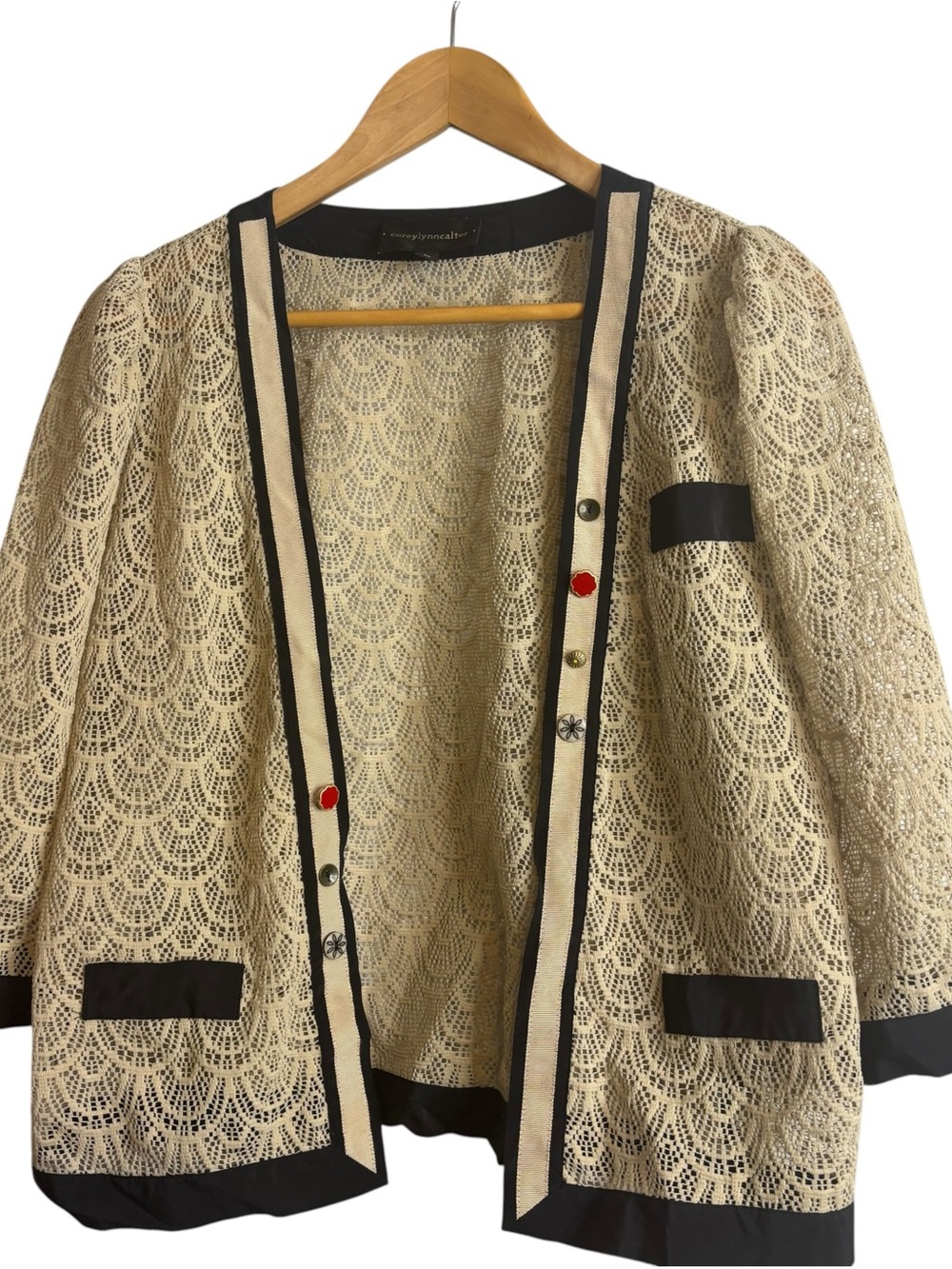 Corey Lynn Calter Anthropologie Open Front Lace Cardigan jacket Women’s Size L